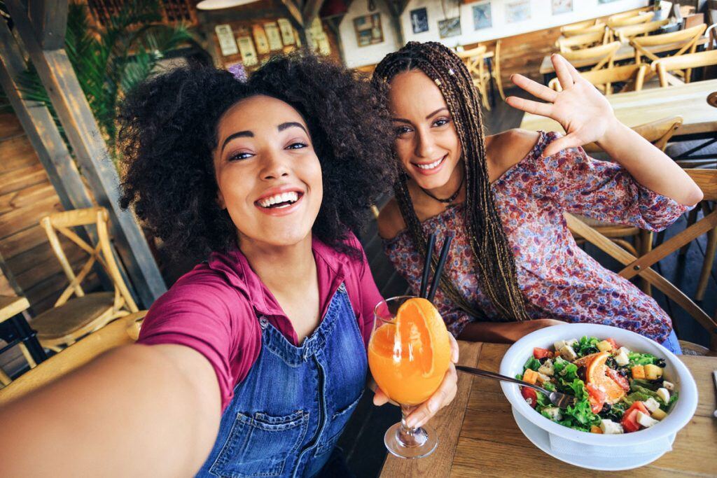 Girlfriends selfie at brunch