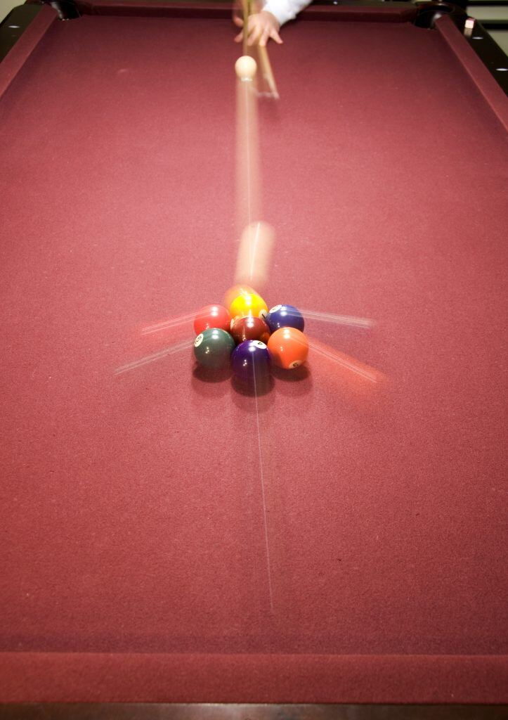 An example of front curtain flash sync on a pool table.