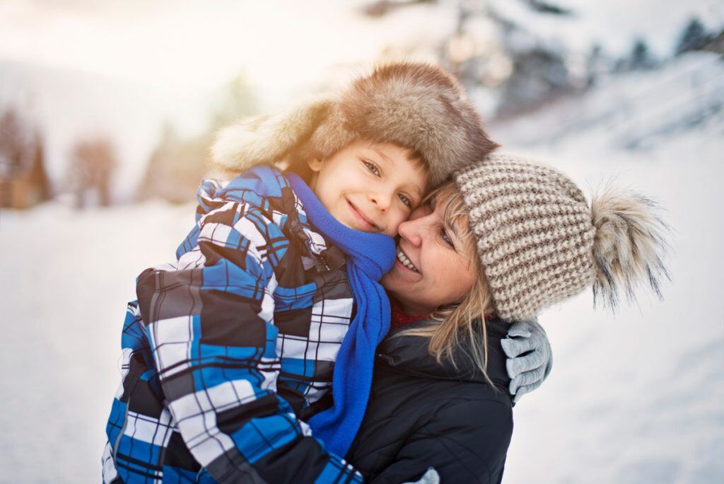 Mother and Son on a Sunny Winter Day